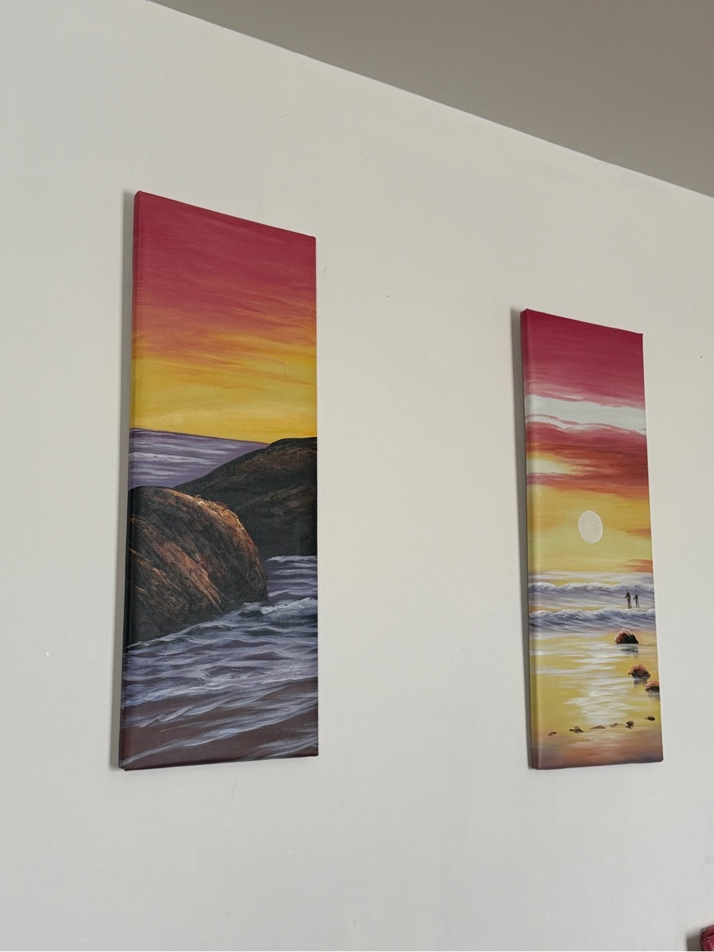 Sunset Coastal Diptych Canvas Set - Pink, Yellow, Blue